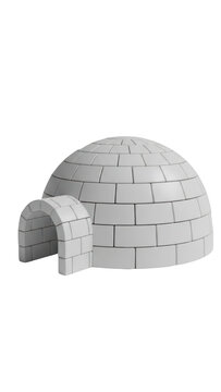 Traditional snow igloo isolated on white background, arctic ice house with frozen block texture, winter dome shelter for polar climate concepts