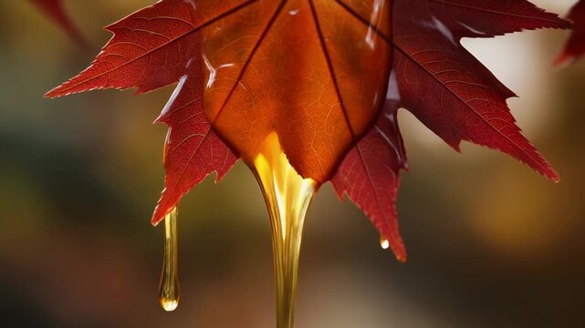Maple Leaf with Syrup Drip 4K Generative AI