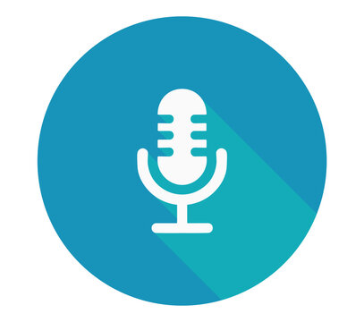 Microphone Icon: A simple, modern flat design icon of a white microphone against a vibrant blue circular background, casting a subtle shadow.