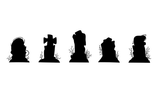 Halloween Tombstone Silhouette Collection, Spooky Graveyard Cemetery Elements