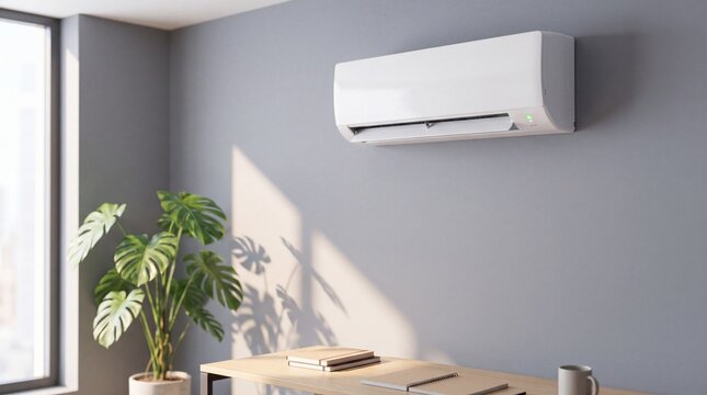 Sleek Ductless Mini-Split Air Conditioner Mounted on a Modern Office Wall for Climate Control Concepts