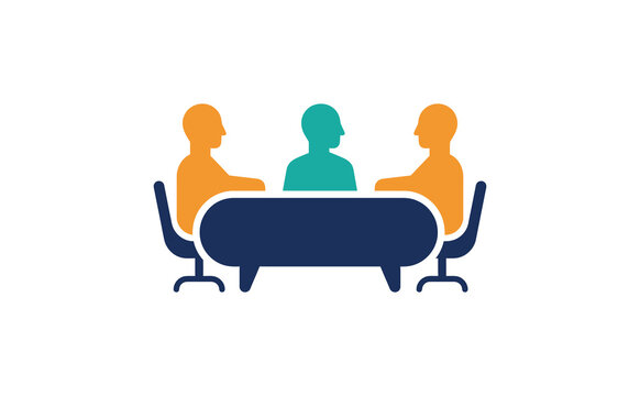 Minimalist corporate meeting vector icon with colorful business team