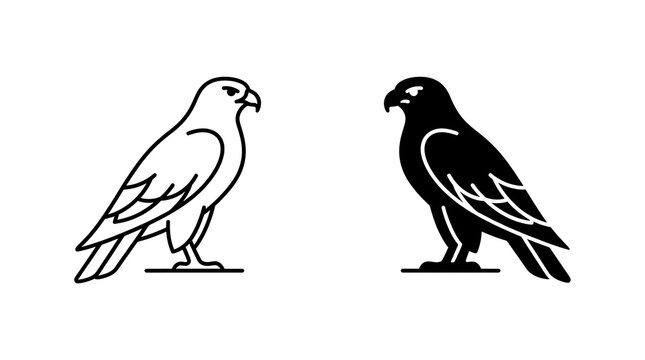 Eagle and hawk bird vector icon set isolated on transparent background