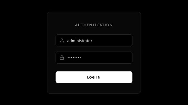 Administrator login authentication form sequence in dark mode ui