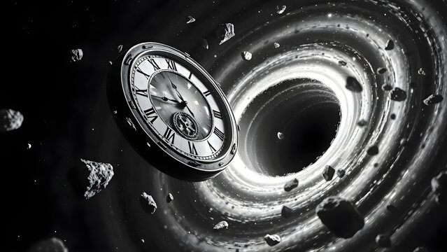 A dramatic monochrome sci-fi cosmic scene