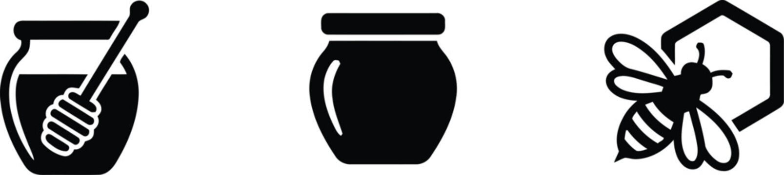 Honey pot and bee vector icons