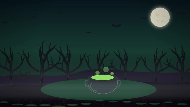 Witch swamp background loop with eerie Halloween atmosphere