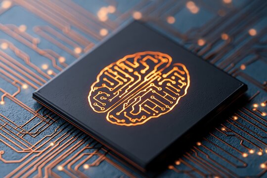 The Microchip with Brainlike Circuitry Illuminating a Futuristic Tech World