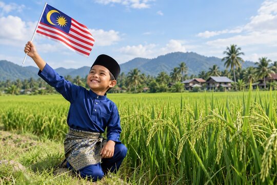 Patriotic Malay Village Boy in Paddy Field 10