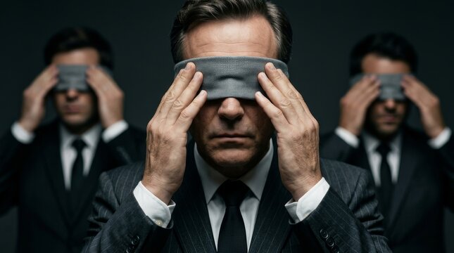 Man in a business suit covering his eyes to represent stereotype threat and pressure.