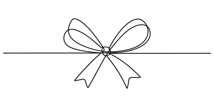 Continuous single line drawing of a decorative gift ribbon bow isolated on a white background Vector, illustration