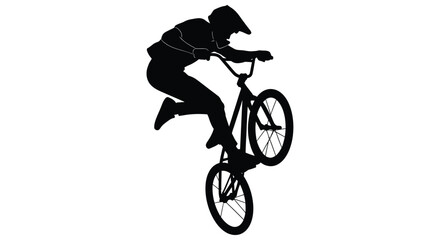 Fototapeta premium Silhouette of a cyclist performing a trick on a bmx bike against a white background