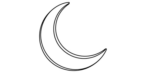 Simple black outline drawing of a crescent moon shape representing the night sky and celestial objects for graphic design isolated on transparent background © Coloring Pages Line 