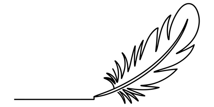 A single continuous line drawing of a bird feather icon representing writing and literature in a simple minimalist style isolated on transparent background