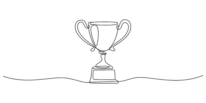 Continuous single line drawing of a trophy cup representing victory and success in a simple minimalist black outline style isolated on transparent background