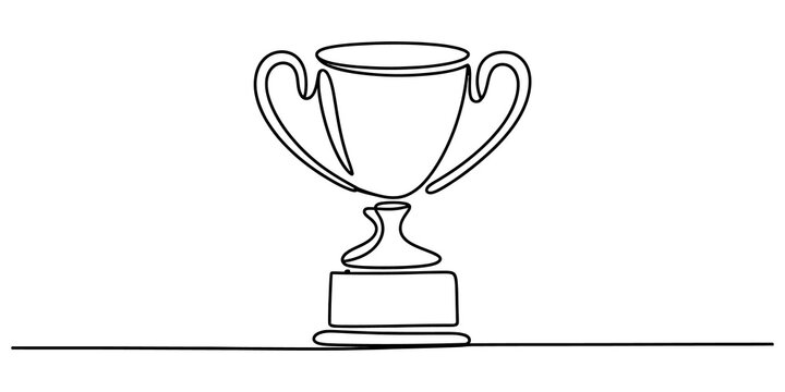 Continuous single line drawing of a trophy cup winning prize for sports competition and championship victory concept art isolated on transparent background