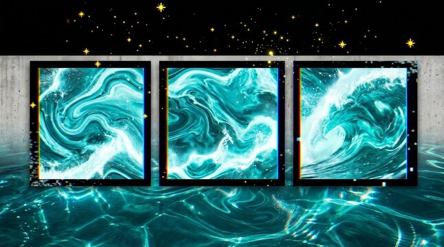 Abstract colorful waves in a set of three square posters.