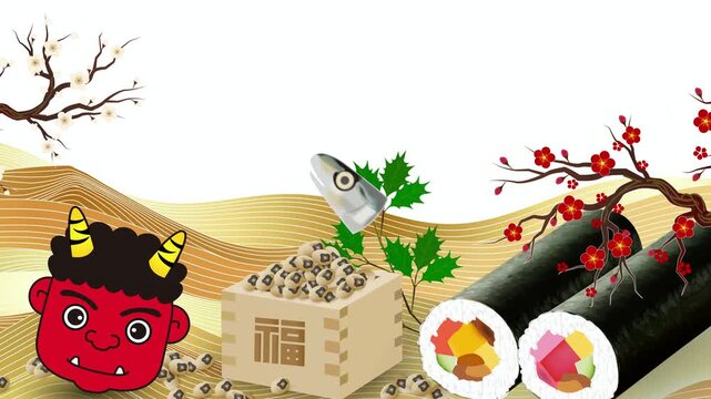 Traditional Japanese Setsubun Festival Elements 4K