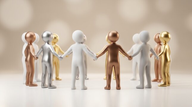 Diverse figures clasping hands in a circle representing unity and cooperation.
