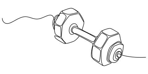 Fototapeta premium Continuous single line drawing of a dumbbell gym weight equipment for fitness and bodybuilding isolated on a white background Vector, illustration