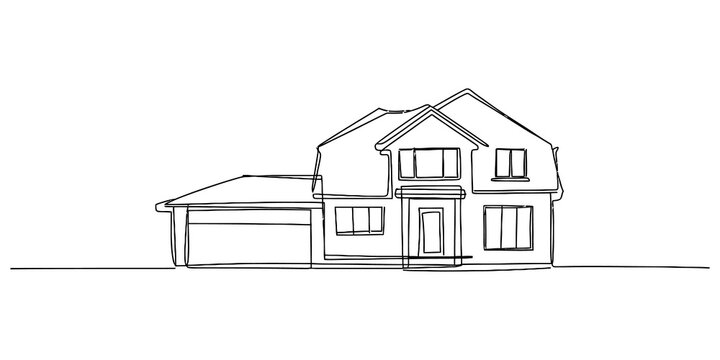 Simple hand drawn sketch of a residential family house with a garage showing a minimalist architectural design style isolated on transparent background