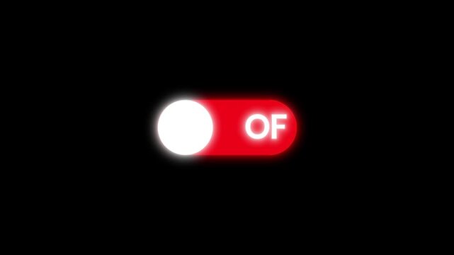 On off button slider. Switch on switch off icon. Turning on-off animation on black background