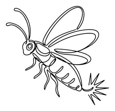 Glowing Firefly Insect Continuous Line Art Drawing, Minimalist Lightning Bug Vector Illustration, Night Glow Fly Line Graphic