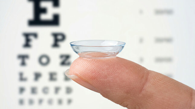 Contact Lens On Finger With Blurred Vision Eye Chart