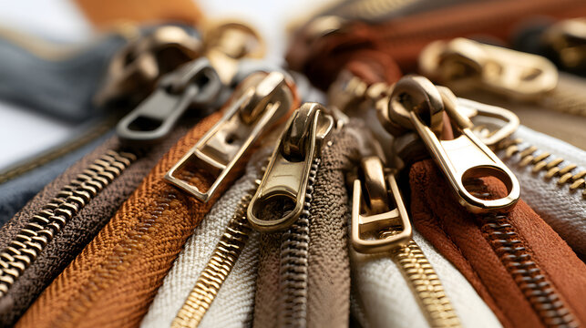 Close-up zips and zippers on white background
