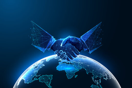International Partnership and Global Business Cooperation Above Earth Vector