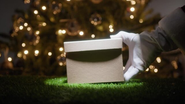 Santa Claus Hand Delivers an Anonymous Brown Gift Package Under the Tree