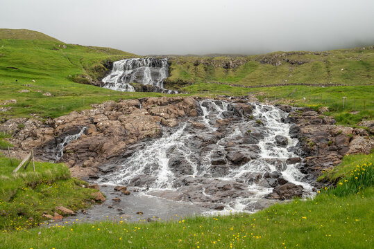 waterfalls in the river Stora on the island of Suduroy in the Faroe Islands