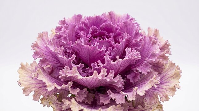 Purple ornamental cabbage with ruffled leaves isolated on a clean white background for garden design