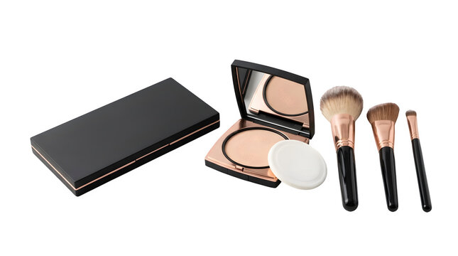 Makeup powder palette and cosmetic brushes for beauty