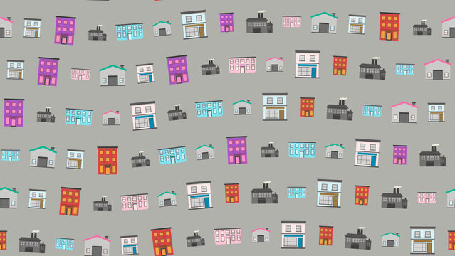 Seamless pattern of cartoon buildings