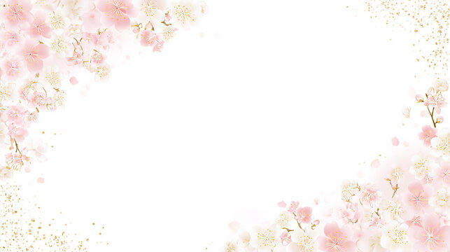 淡い桜と金箔を余白の周囲に配した上品でシンプルな春背景
