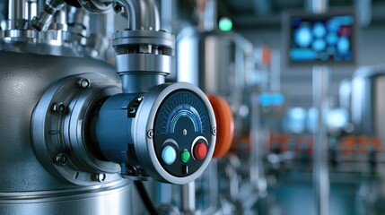 Fototapeta premium Industrial Equipment with Pressure Gauge in Modern Facility Featuring Advanced Technology and Control Systems for Manufacturing Operations