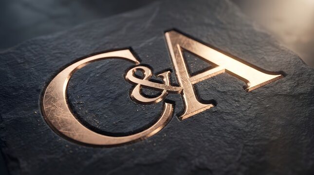 Elegant Bronze Initials C and A with Ampersand on Dark Textured Background.