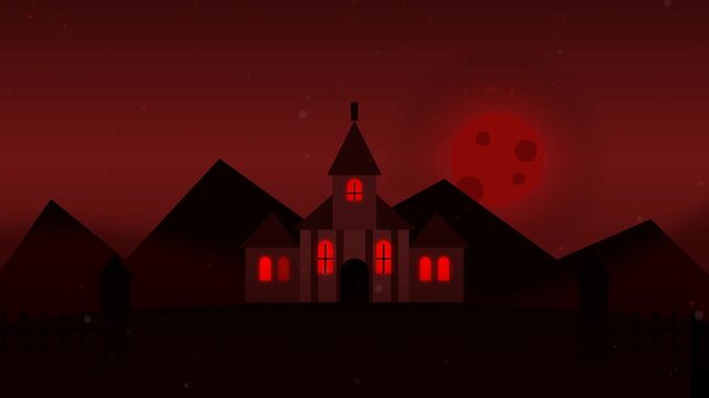 Halloween vampire haunted mansion background loop at night