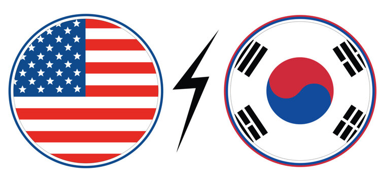 United States and South Korea Flag Symbols in Circular Versus Competition Design in circle shape
