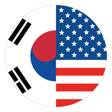 United States and South Korea Flags Combined in Circular Split Design
