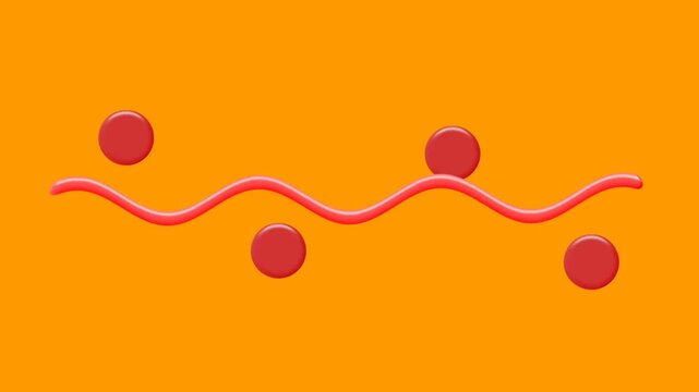 Minimalist 3D Abstract Animation: Rhythmic Red Wave and Bouncing Spheres on Vibrant Orange Background 