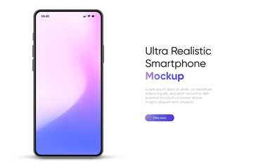 Obraz premium 3d realistic smartphone mockup with blank white screen. Black frame and soft shadow for mobile app. User interface. Web design. Presentation and digital technology vector template