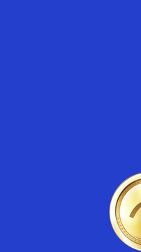 3D animation of gold Azerbaijani manat coins falling on a blue background with alpha mask included. Ideal for finance, economy, banking, and wealth creation video projects.