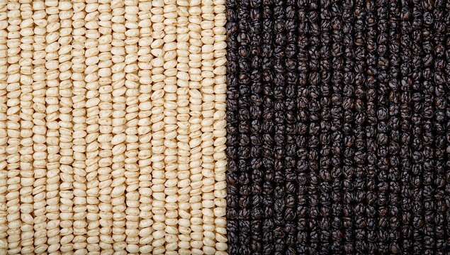 Parallel Rows of White and Black Puffed Grains Texture Background