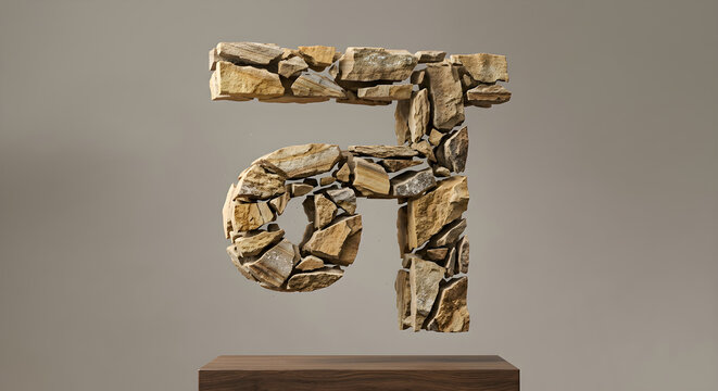 Floating Sandstone Marathi Devanagari Letter न Architectural Sculpture
