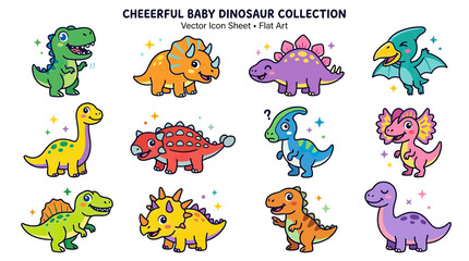 Cute Cartoon Baby Dinosaurs Collection Isolated © fesis