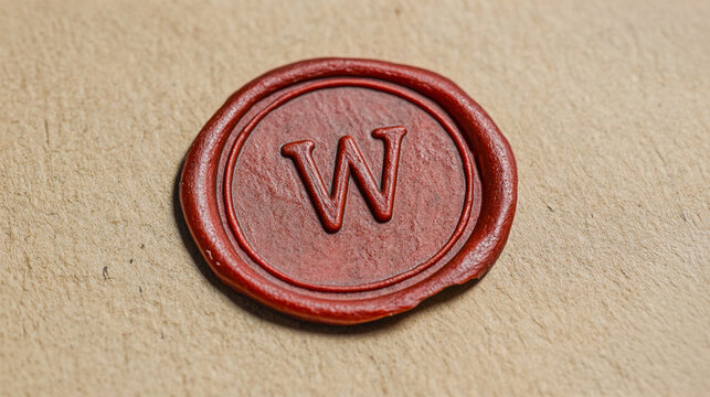 Red Wax Seal with Embossed Letter W on Vintage Paper