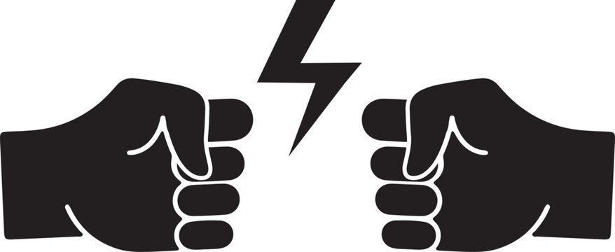 Confrontation between two fists lightning bolt symbol