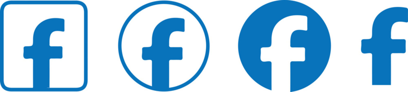 Facebook social media app logo vector set in blue style. Official 'f' symbol variations including square outline, circle frame, and badge. Vector illustration.